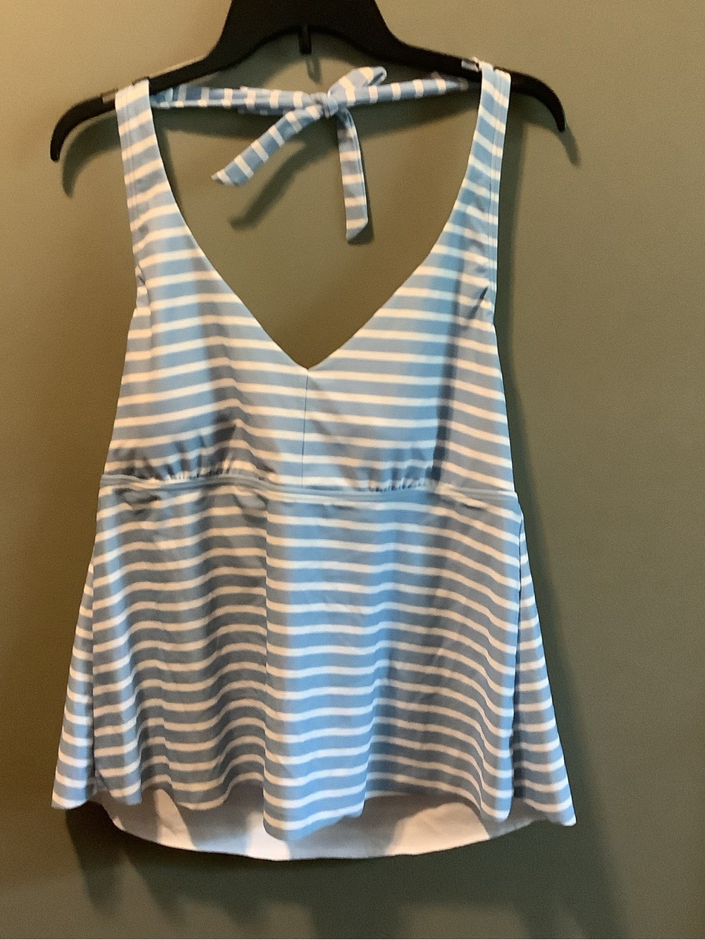 Lands' End Light Blue & White Striped Tankini Swim Top